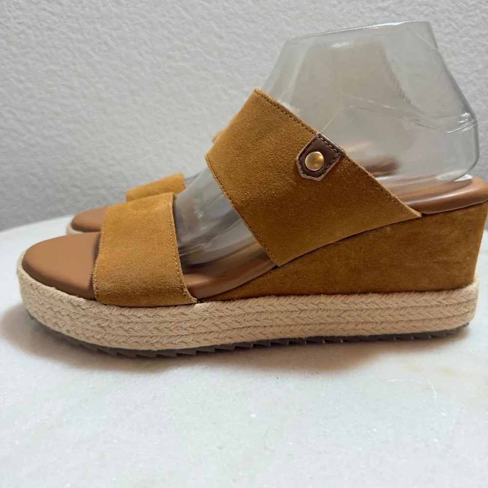 Joie Tan Genuine Suede Espadrille Wedge Sandals Platform Slide Mules‎ Size 9